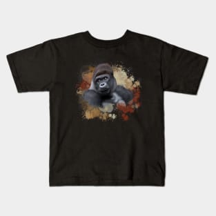 Gorilla Abstract Paint Splatter Design in Warm Earth Tones Kids T-Shirt